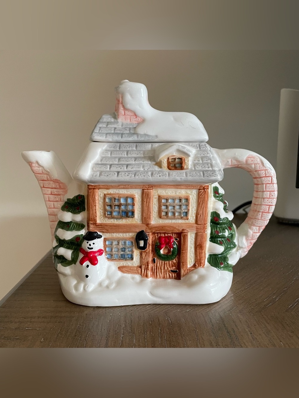 Winter/Christmas/Holiday Cottage House Decorative Teapot